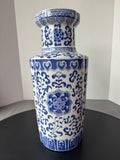 Blue & White Floral Chinoiserie Ceramic Vase