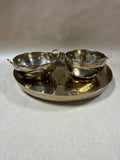 Silver & Gold Tone Engraved Sugar And Creamer Set with Matching Serving Tray - 3 Pieces