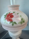Aladdin Lincoln Drape Pink Alacite Floral Converted Oil Lamp (WORKS)