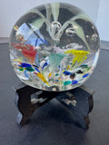 (F) Bubble Floral Garden Art Glass Paperweight on Stand AS IS (READ DESCRIPTION CAREFULLY)