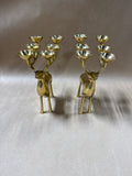 Mid Century Style Brass Reindeer Tealight Candle Holders - Pair