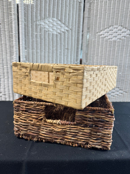 Pair of Rectangular Woven Basket Trays