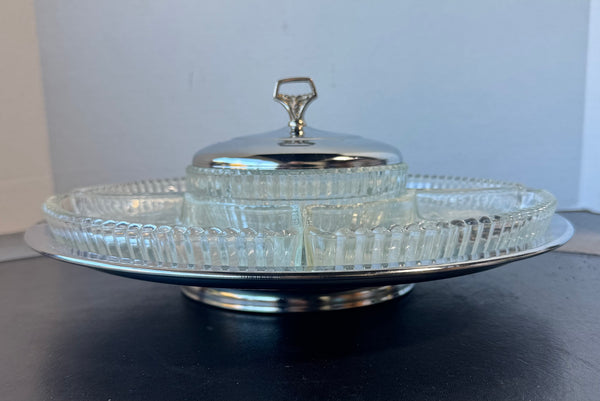 7-Piece Kromex Vintage Chrome & Glass Lazy Susan Serving Set