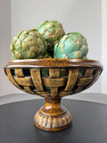 Oriental Accent Vintage Lattice Pedestal Bowl with Artificial Artichokes