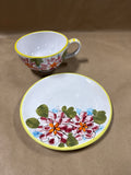 (D) Floral Hand Painted Soup Cup And Plate — Made In Italy