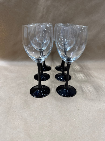Luminarc France Domino Black Stem Wine Glasses — Set Of 6