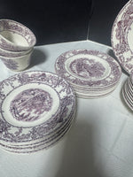 47-Piece A.J. Wilkinson Pastoral Davenport Purple Transferware China Set
