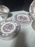 47-Piece A.J. Wilkinson Pastoral Davenport Purple Transferware China Set