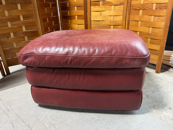 Natuzzi Leather Ottoman, deep red tone