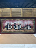 Wide Framed Tapestry of Wine Bottles; Signed