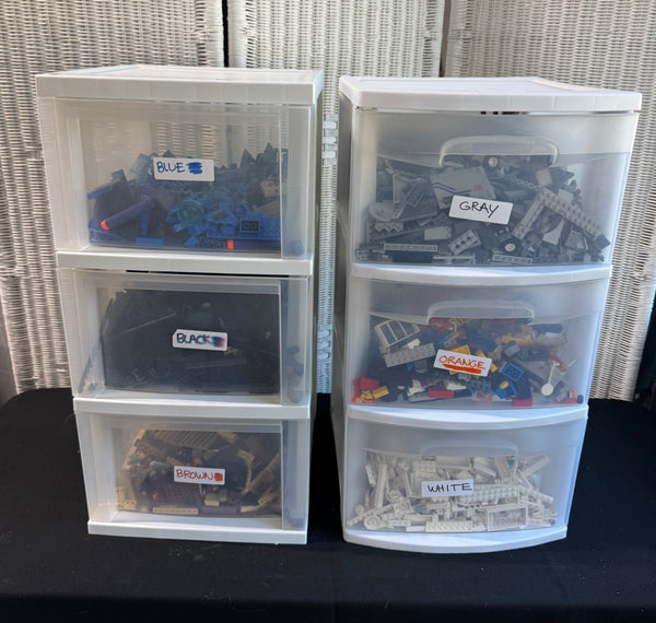 Large Lot of Assorted Legos in 2 Sterilite 3-Drawer Storage Units