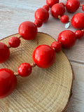 C&B Stamped Long Red Beaded Necklace