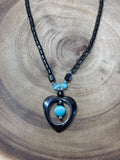 Hematite Heart Necklace with Blue Beads