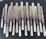 15-Piece Harrison Bros. & Howson Dinner Knives with Sterling Silver Collar and Mother of Pearl Handles