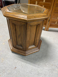 Octagonal End Table with Cabinet and Glass Top