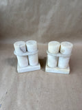 Alabaster Pair of Carved Column Pillar Candlesticks with Rope-Twist Detail