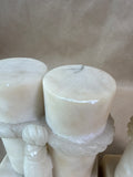 Alabaster Pair of Carved Column Pillar Candlesticks with Rope-Twist Detail