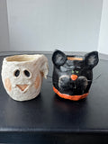Pair of Folk Style Clay Halloween Votive Holders