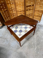 France & Sons Danish Two Tier Corner End Table with Tile Top