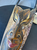 Sejati of Bali Hand Carved Wooden Aflame Mask with Batik Fabric