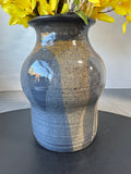 Faux Forsythia & Eucalyptus Arrangement in Signed Studio Pottery Vase