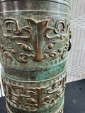 James Mont Style Embossed Patinaed Metal Urn Vintage Table Lamp (WORKS)