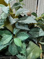 Faux Magnolia Bud & Greenery Arrangement in Textured Metal Planter