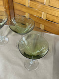 Green Martini Glasses with Clear Stems, Set of 4
