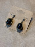 Gold Tone Oval Earrings with Black Beads