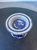 Blue & Gray Signed Pottery Butter Keeper & Warmer