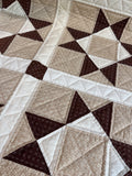 Shades of Brown Classic Star Patchwork Vintage Hand Made Quilt (B)