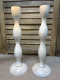Pair of Curvy White Wash Candleholders