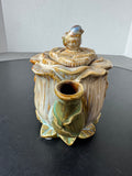 Majolica Style Vintage Cabbage Leaf Teapot with Bird
