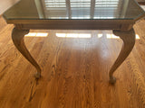 Ethan Allen Dining Table with Glass, NO CHAIRS/NO LEAVES, with Table Pads