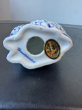 Andrea by Sadek Porcelain Blue Fishnet Bunny Rabbit Figurine