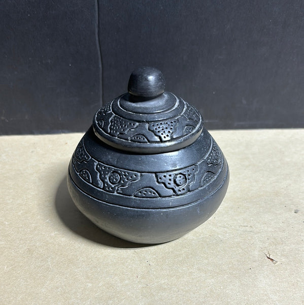 Black Pottery Jar w/Lid
