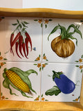 Wooden & Tile Heavyweight Vegetable Motif Serving Tray