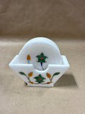 Marble Floral Inlay Coasters With Holder - 6 Coasters