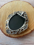 Ornate Sterling Silver Framed Blue Abalone Vintage Pendant Brooch
