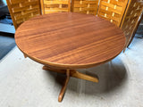 Mid Century Modern Teak Veneer Round Dining Table with (2) Leaves ***HEAVY ITEM***