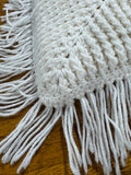 Bohemian Cream Knitted Throw Pillow with Fringe