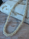 Long Faux Pearl Vintage Twisted Rope Necklace