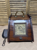 Wood And Brass Coal Scuttle With Metal Liner And Scoop