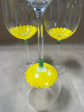 Set Of 3 Handpainted Sunflower Wine Glasses