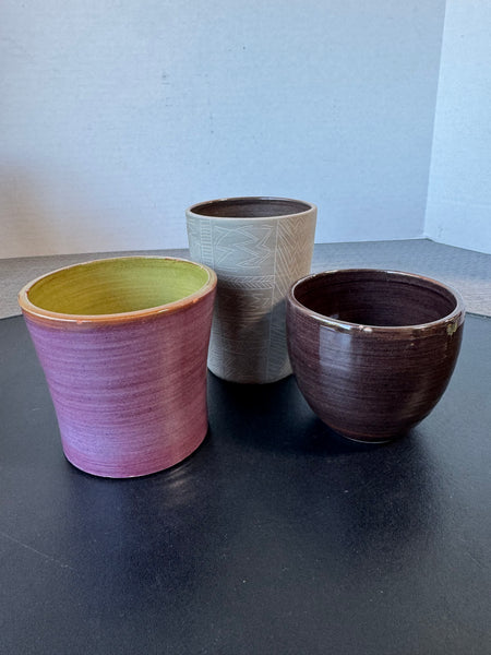 (F) 3-Piece Unique Hand Made Pottery Vases