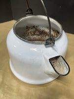 Vintage White Enamel Tea Kettle w/Wooden Handle *See Description