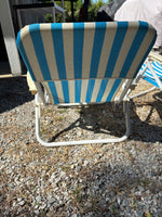 Pair of Blue Striped Folding Low Beach Chairs