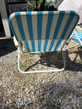 Pair of Blue Striped Folding Low Beach Chairs
