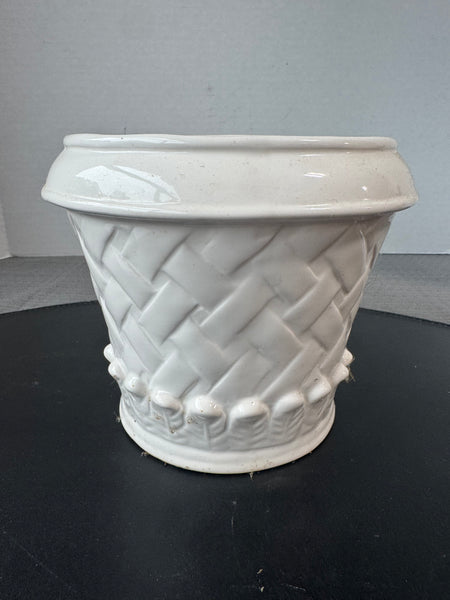 White Basket Weave Ceramic Planter