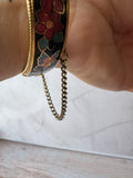 Black Butterfly Floral Cloisonné Hinged Bangle Bracelet